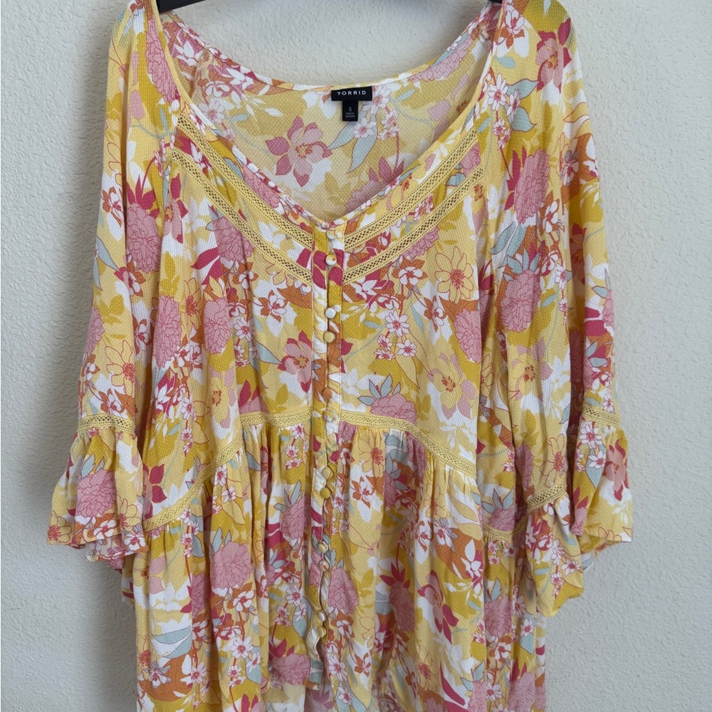 Torrid Yellow and Pink Flower Blouse